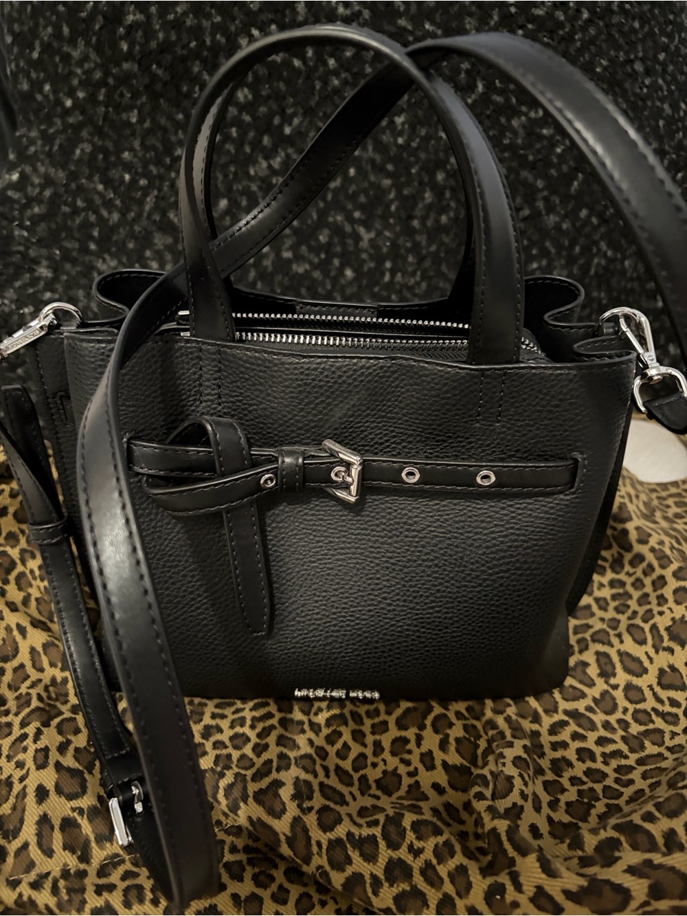 Michael Kors Black Leather Crossbody with Buckle Accent